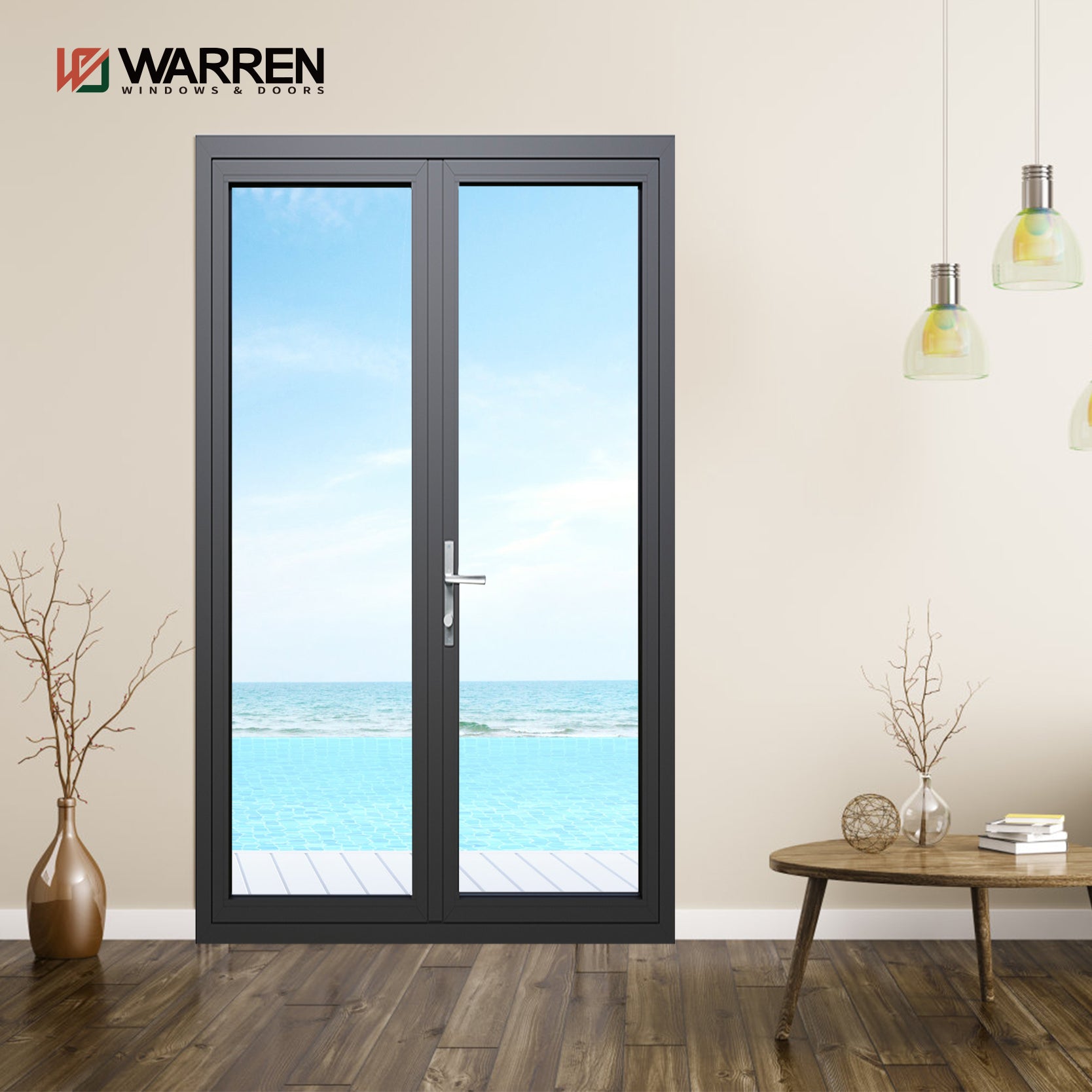 Warren 64x80 French Doors Black Glass Internal Double Doors