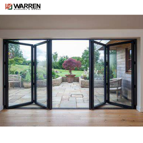 Warren Trackless Interior Folding Door Exterior Double Glass Black Aluminum Bi Fold Folding Door