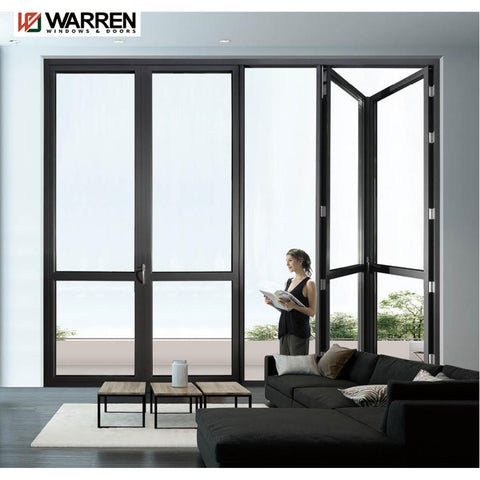 Warren Trackless Interior Folding Door Exterior Double Glass Black Aluminum Bi Fold Folding Door