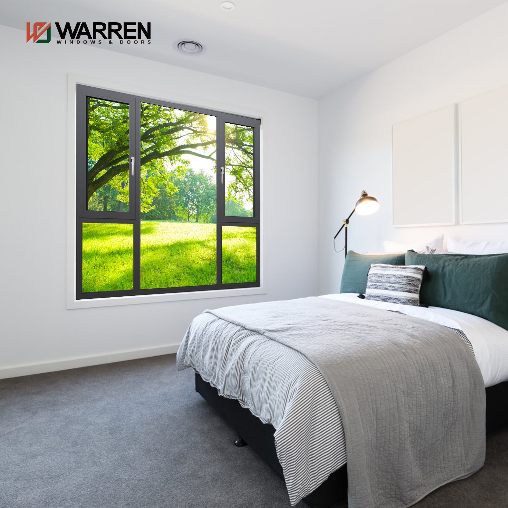 Warren Chinese Factory Made Black Aluminum Double Glass Tilt Turn Energy Efficient Casement Windows