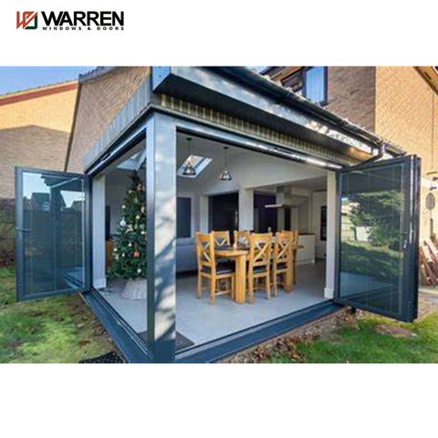 Warren Manufacture Price Aluminium alloy Double Pane Low E Glass Folding Patio Doors Folding Exterior Doors